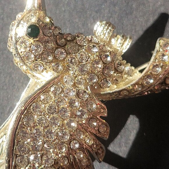 Silver-Tone Hummingbird Brooch Clear Rhinestones & Green Eye Vintage Pin Jewelry - Picture 3 of 6